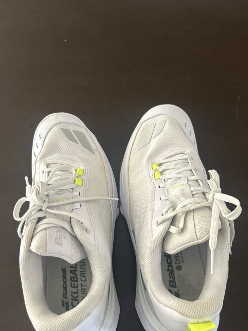 Men’s White Athletic Tennis Shoes with Neon Accents